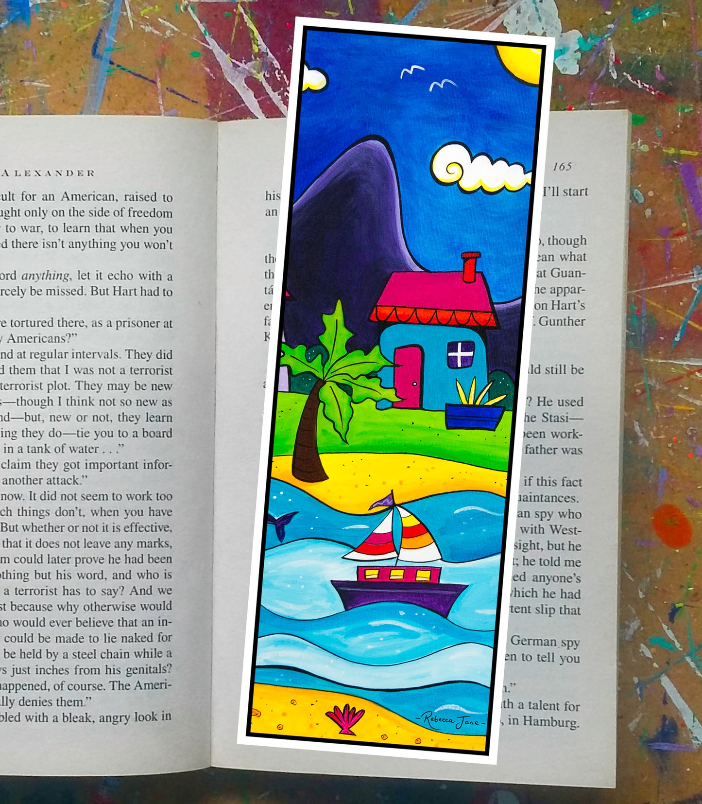 Beach Town with Boat - Portrait Bookmark