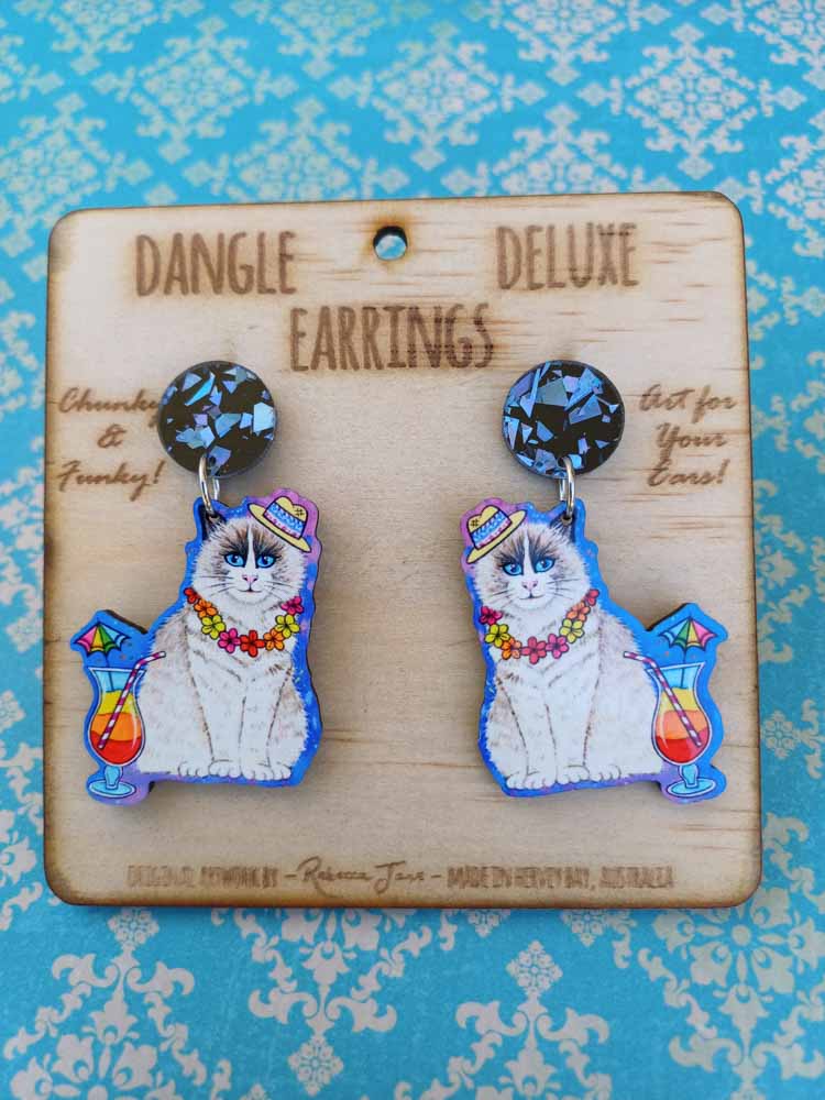 Cocktail Kitty Dangle Deluxe Earrings