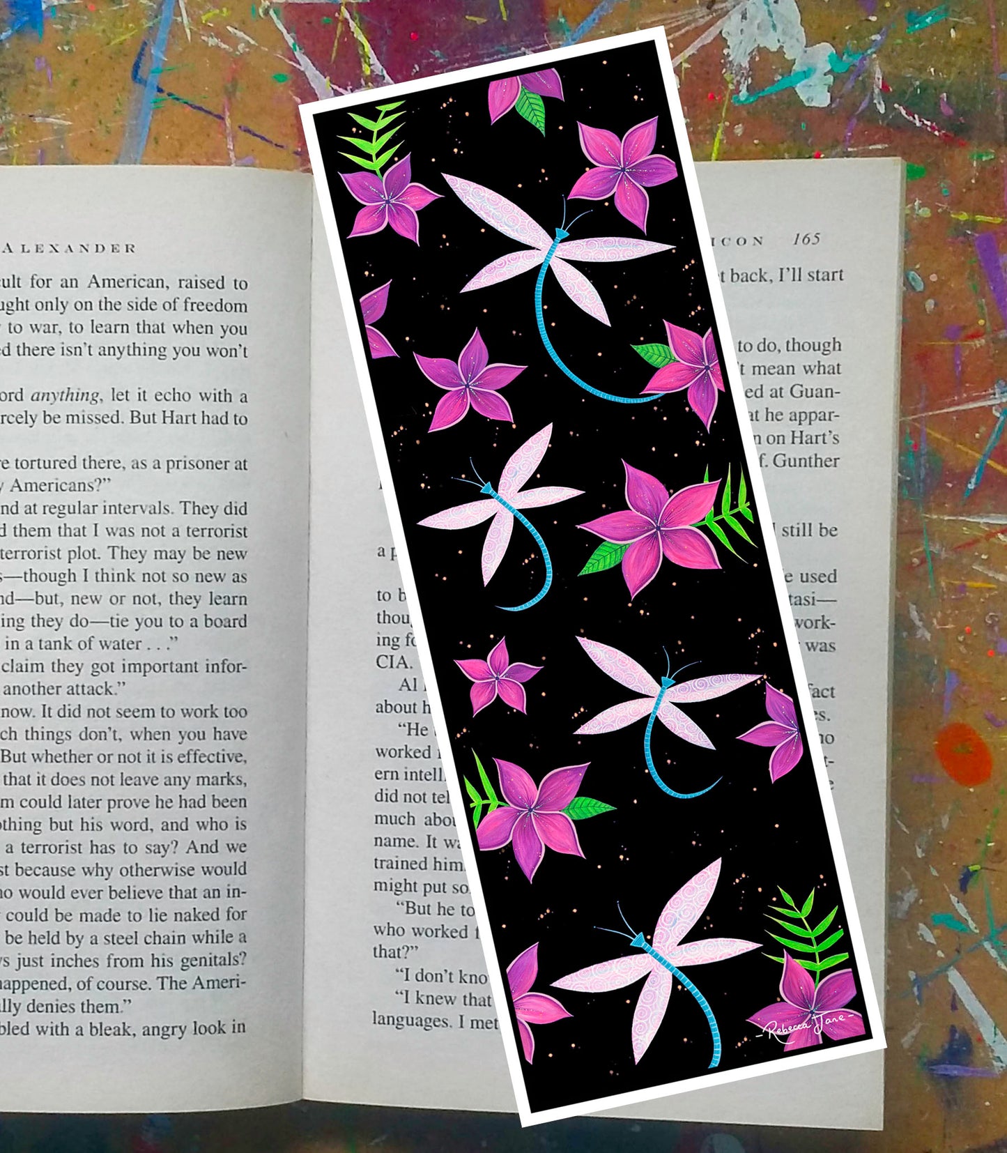 Dragonflies & Frangipanis Black Bookmark