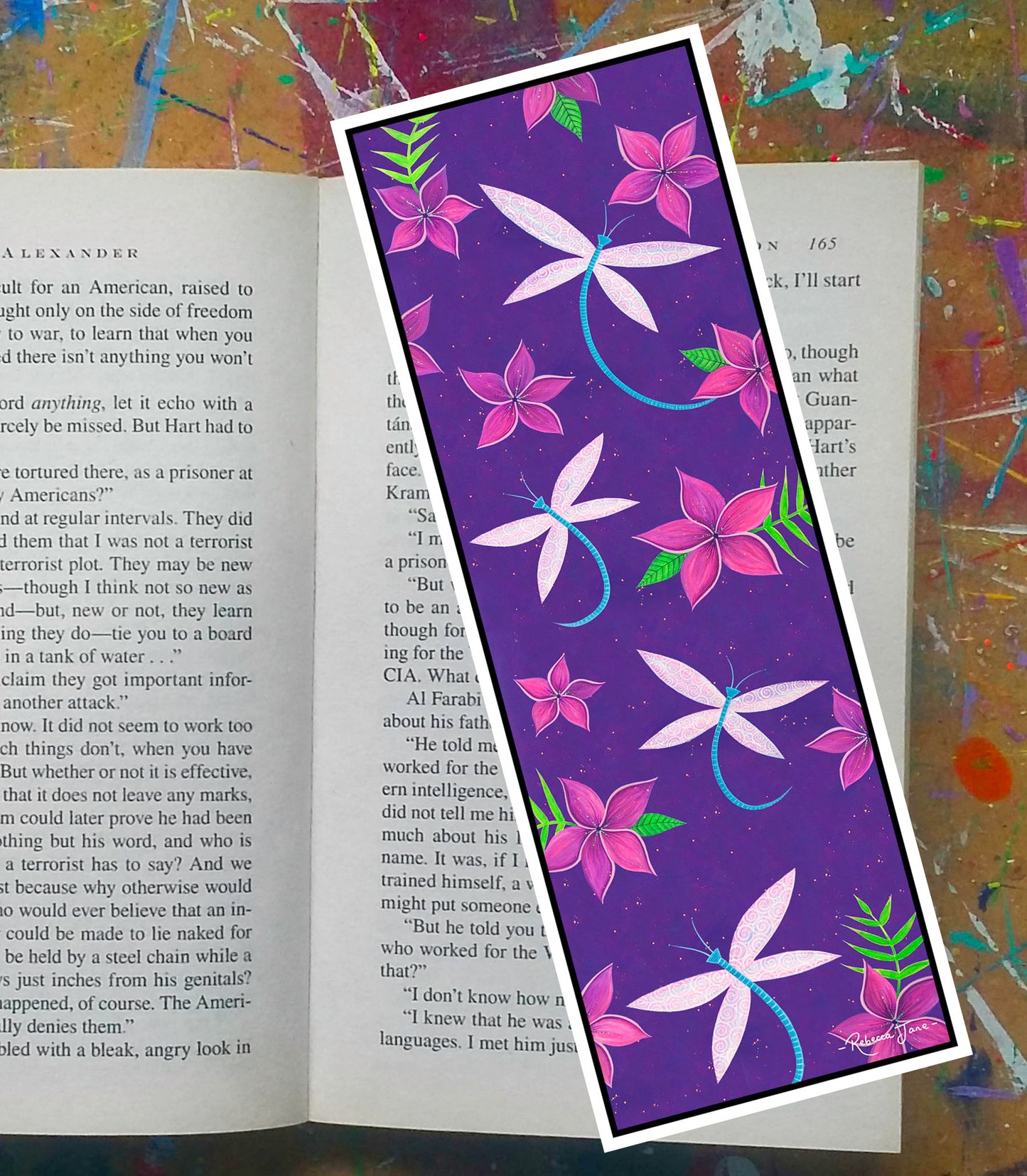 Dragonflies & Frangipanis Purple Bookmark