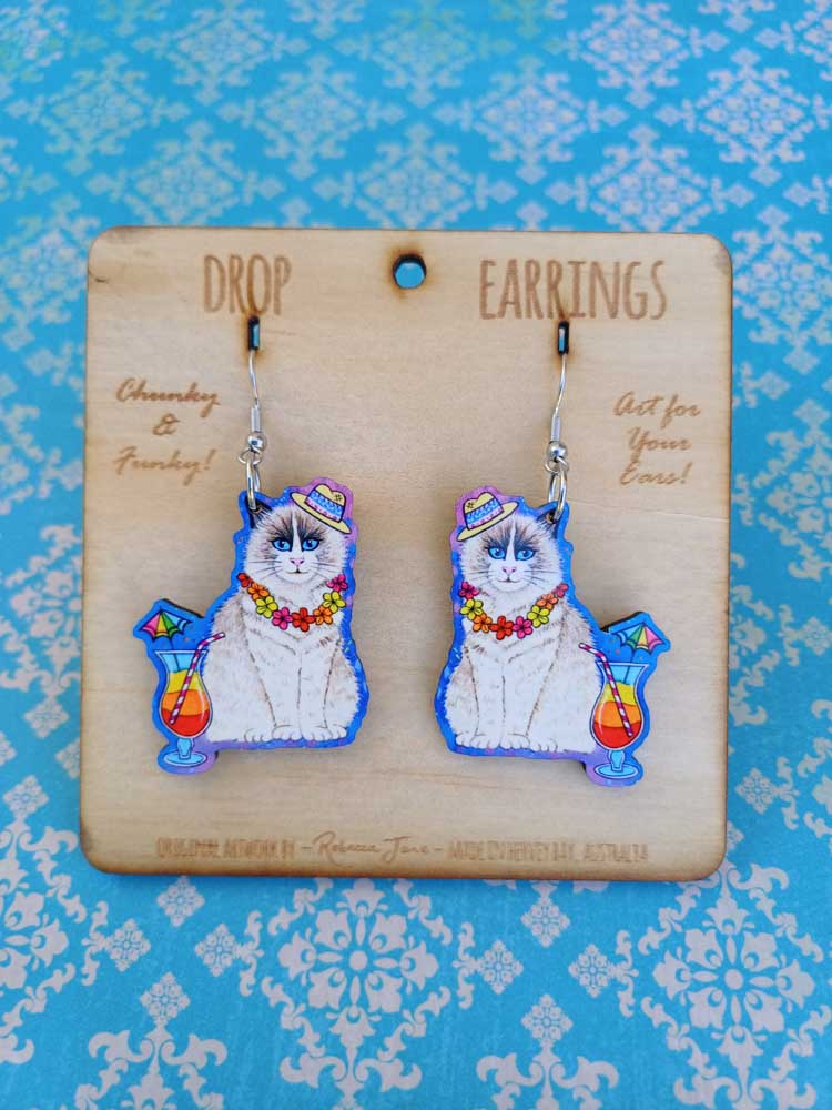 Cocktail Kitty Drop Earrings