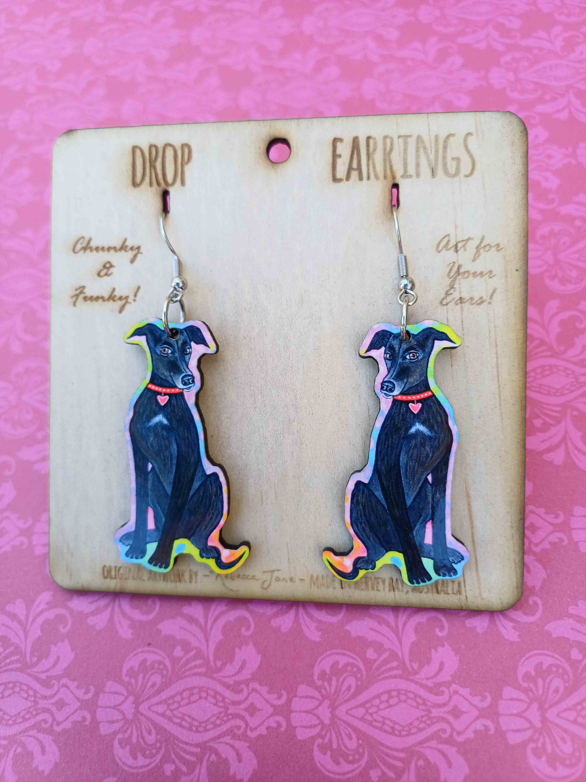 Pink Gin Pooch Drop Earrings