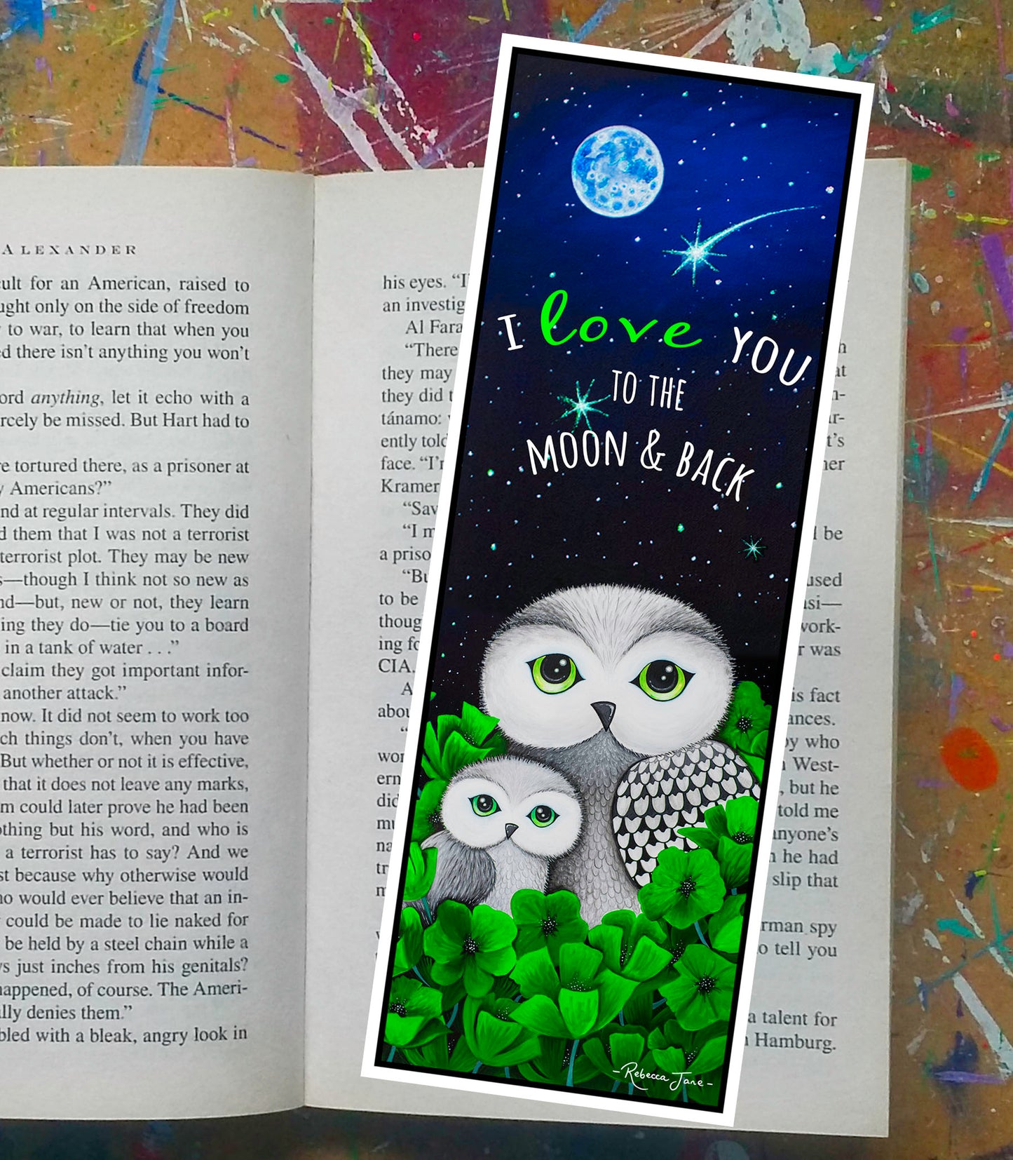 Owls in Poppies Green Bookmark