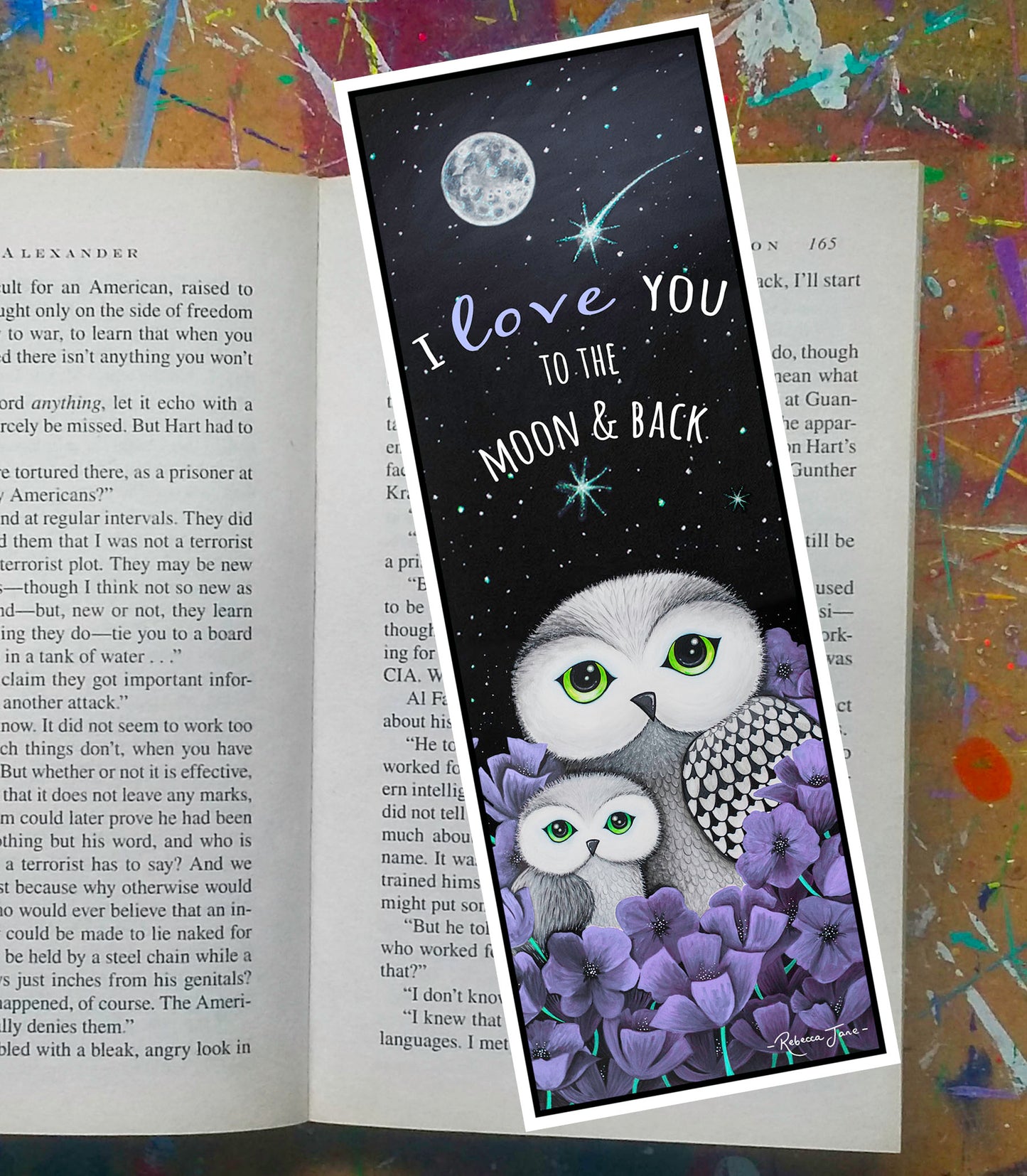 Owls in Poppies Lavender Bookmark