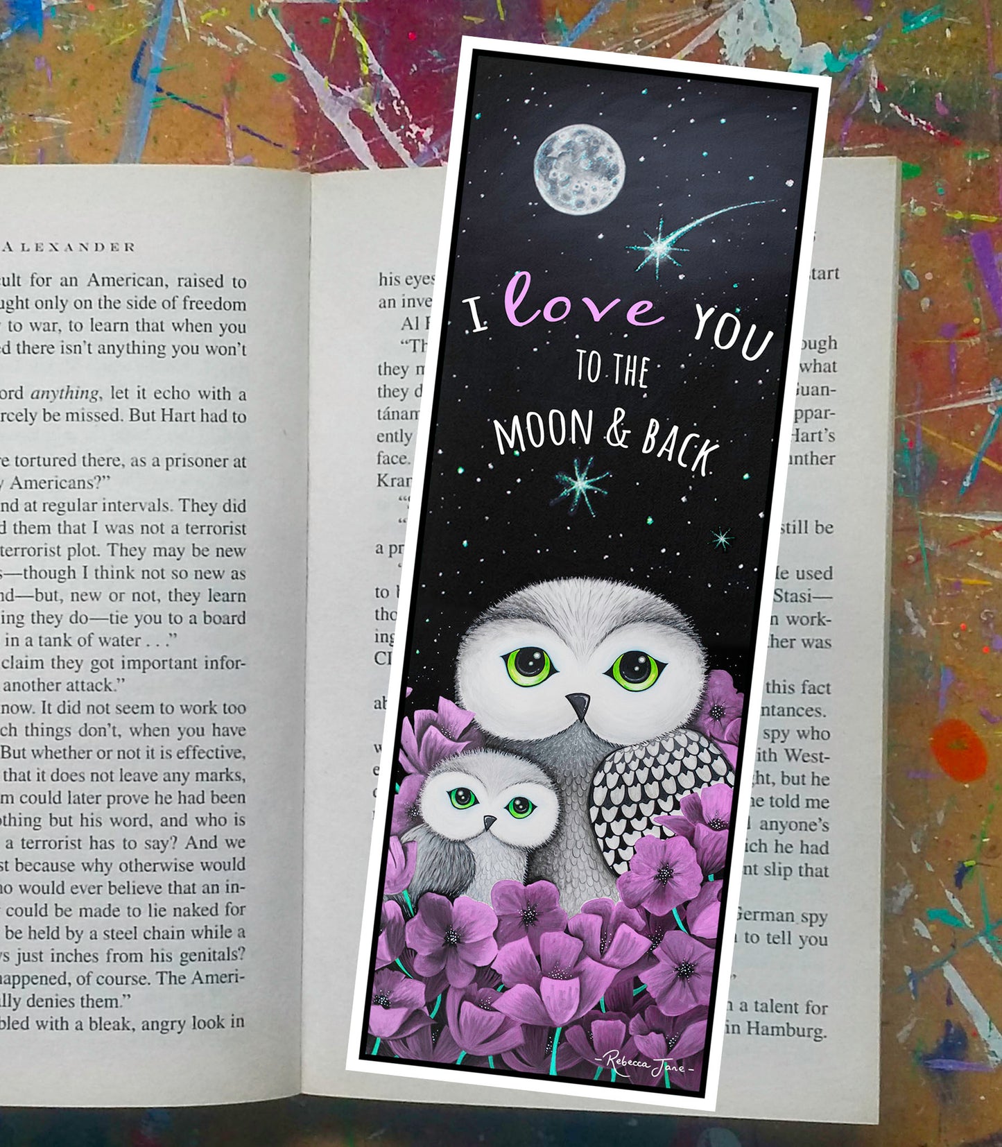 Owls in Poppies Lilac Bookmark