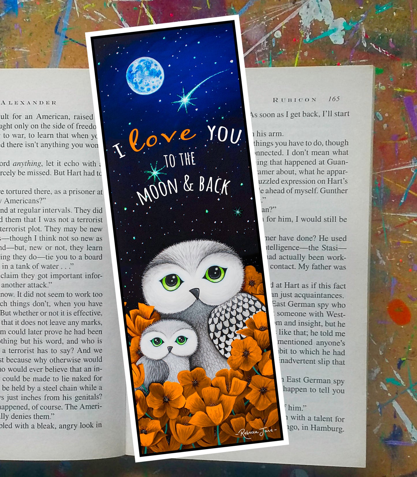 Owls in Poppies Orange Bookmark