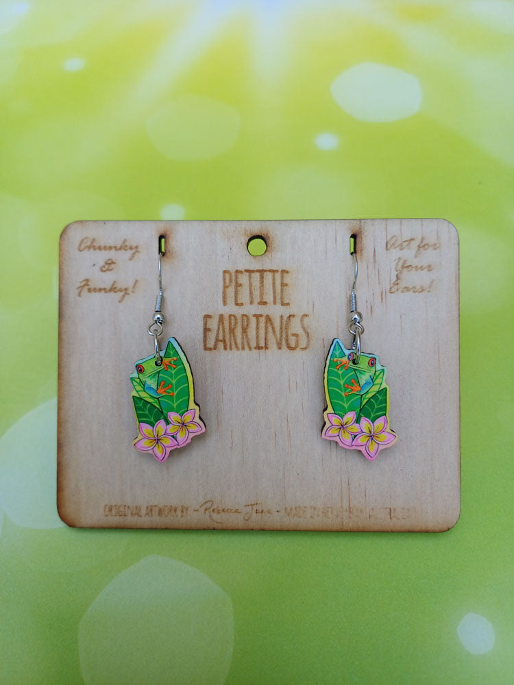 Green Tree Frog Petite Earrings