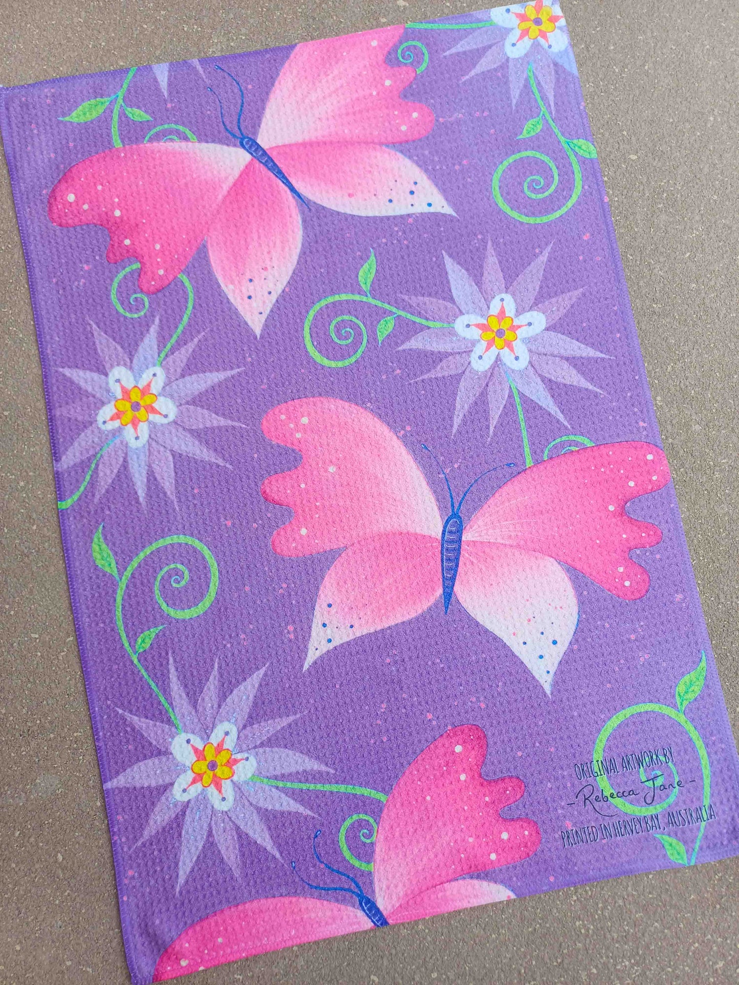 Boho Butterflies Magenta Tea Towel