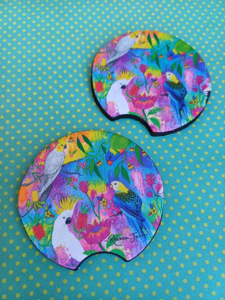 Springtime Birds Cockatoo Car Coaster