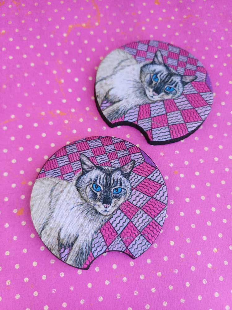 Zak the Cat Pink Car Coaster