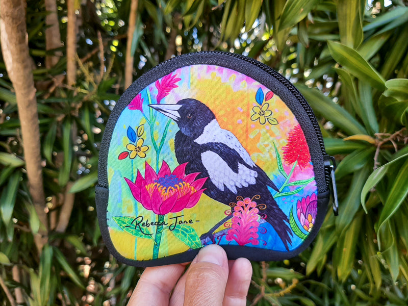 Springtime Birds & Blooms Magpie & Kookaburra Coin Pouch