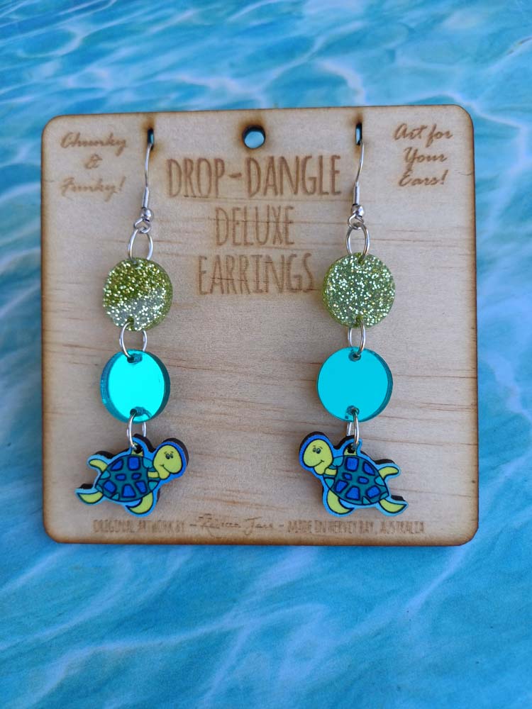 Happy Turtle Drop Dangle Deluxe Earrings