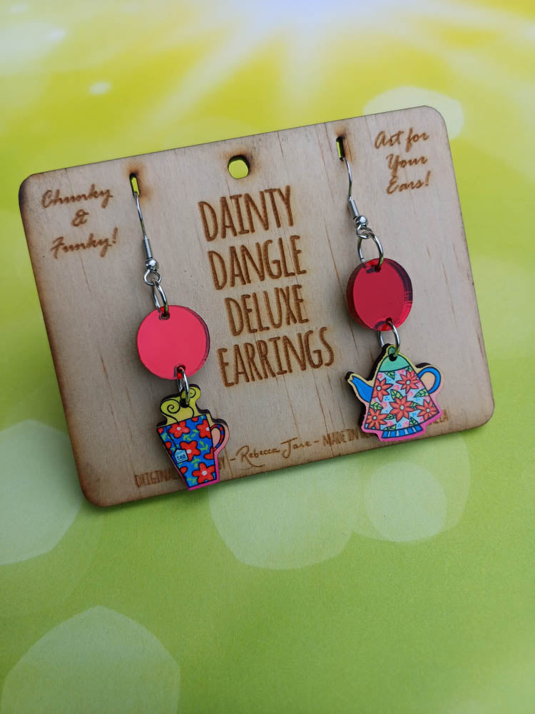 Tea Set Dainty Dangle Deluxe Earrings