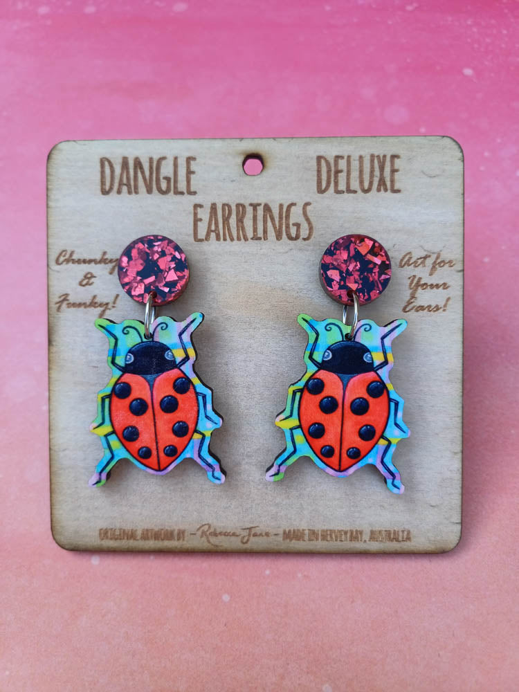 Lady Bug Dangle Deluxe Earrings