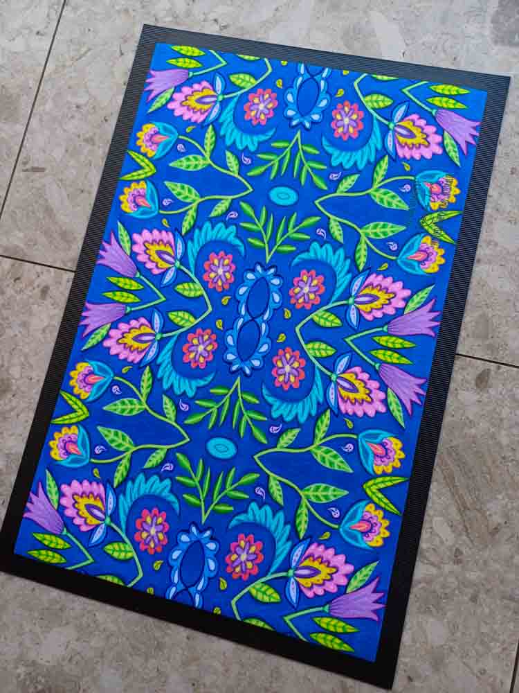 Folky Flowers Blue Door Mat