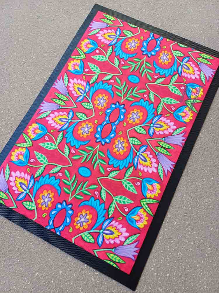 Folky Flowers Red Door Mat