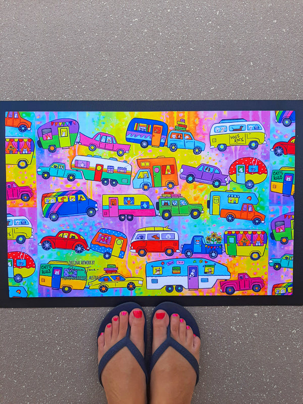 Rainbow Road Trip Door Mat