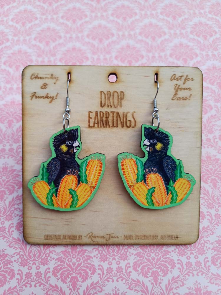 Black Cockatoo Drop Earrings