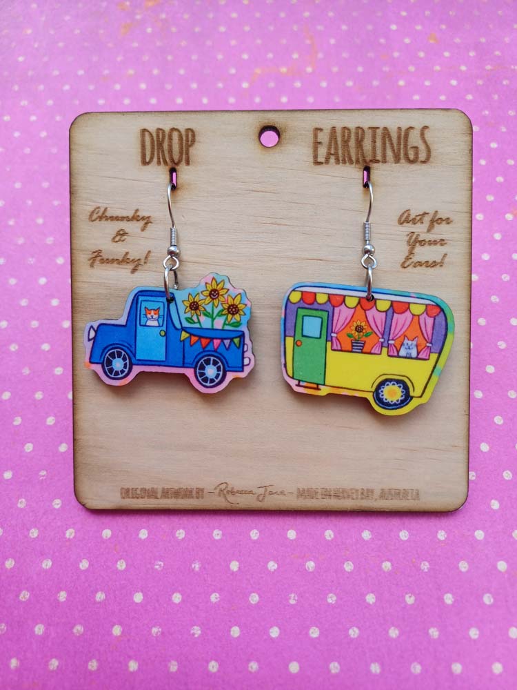 Ute & Caravan Drop Earrings