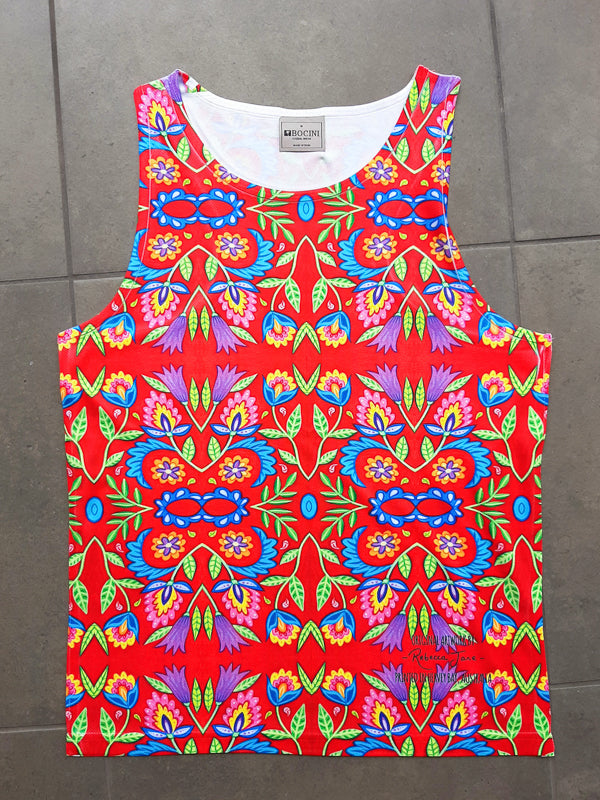 Folky Flowers Red Singlet