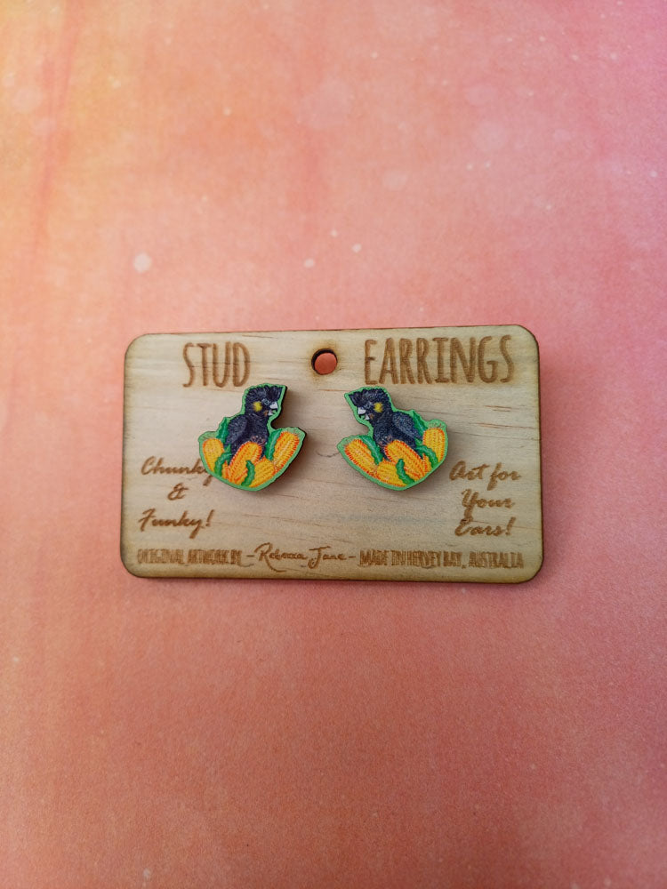 Black Cockatoo Stud Earrings