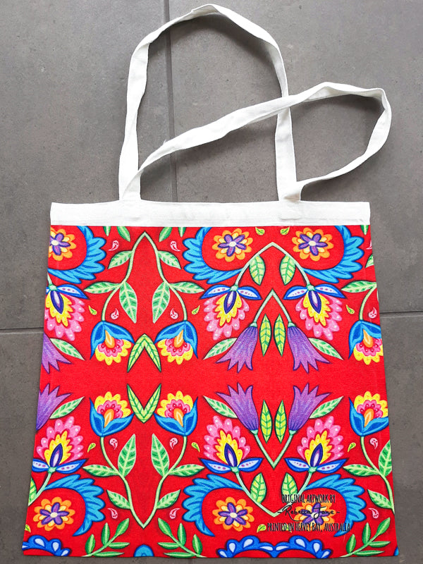 Folky Flowers Red Tote Bag