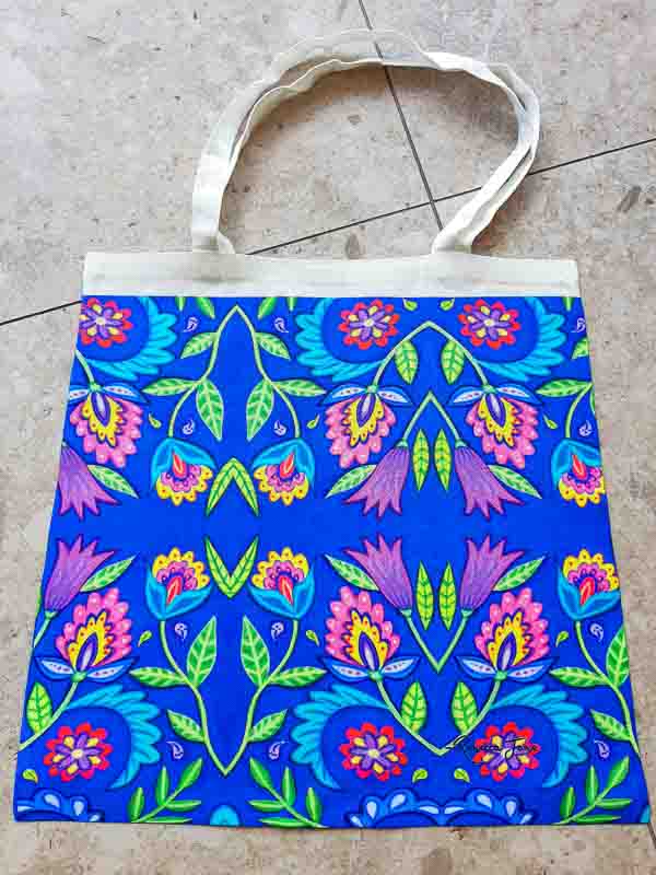 Folky Flowers Blue Tote Bag