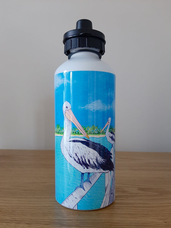 Pelicans on the Pier 600ml Aluminium Water Bottle
