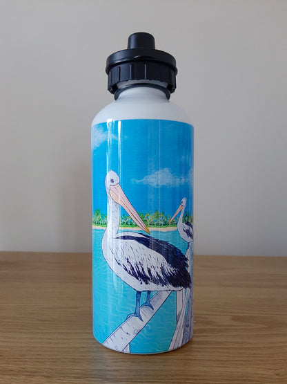 Pelicans on the Pier 600ml Aluminium Water Bottle