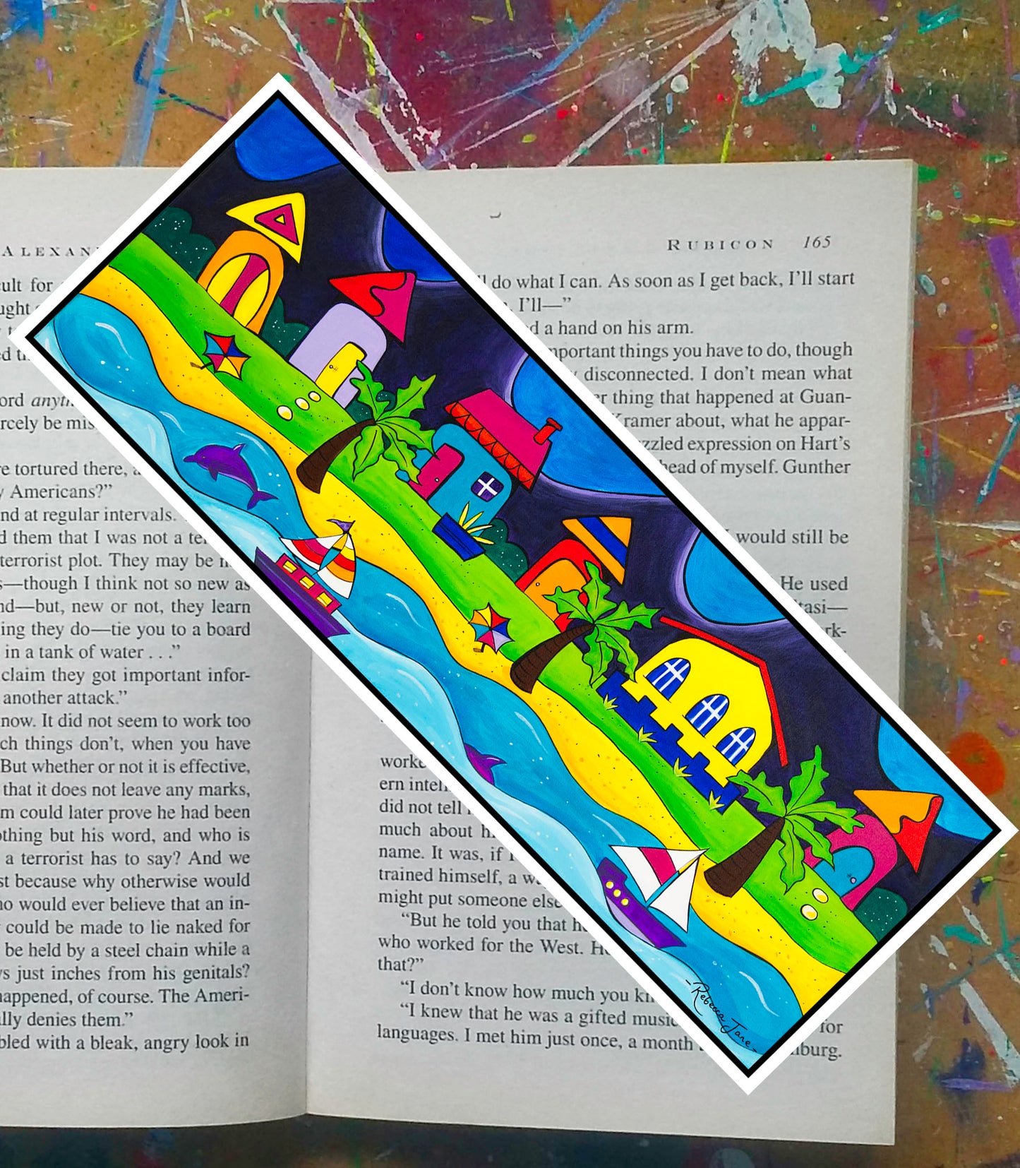 Beach Town with Dolphin - Landscape Bookmark