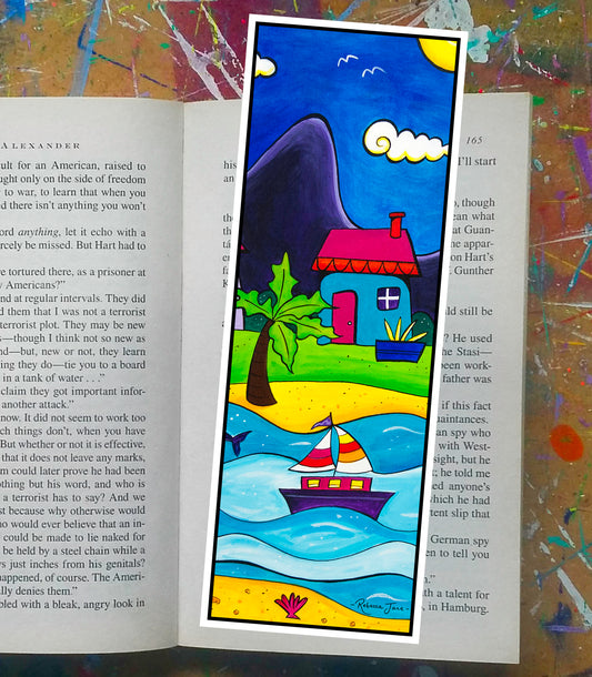 Beach Town with Boat - Portrait Bookmark