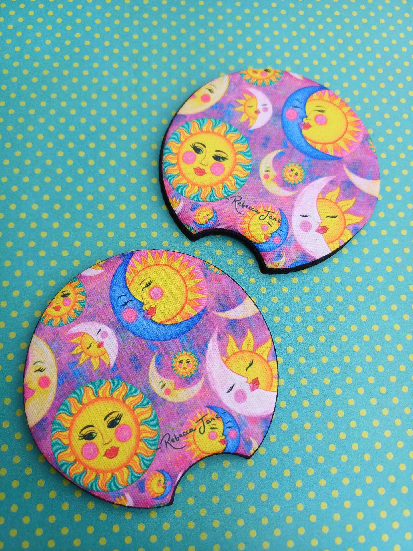 Moon, Sun & Kisses Car Coaster