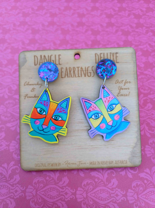 Aztec Cats Dangle Deluxe Earrings