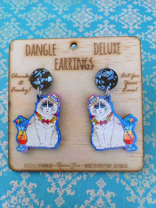 Cocktail Kitty Dangle Deluxe Earrings