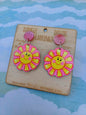 Pink Sun Smile Dangle Deluxe Earrings