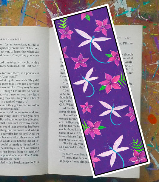 Dragonflies & Frangipanis Purple Bookmark