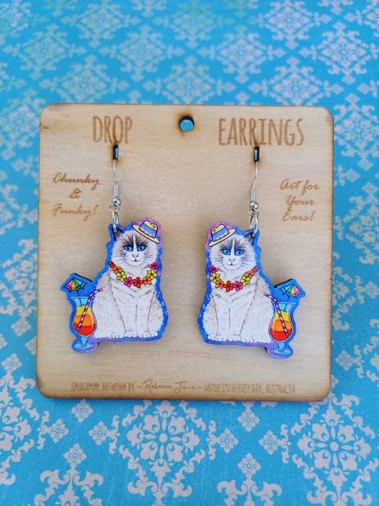 Cocktail Kitty Drop Earrings