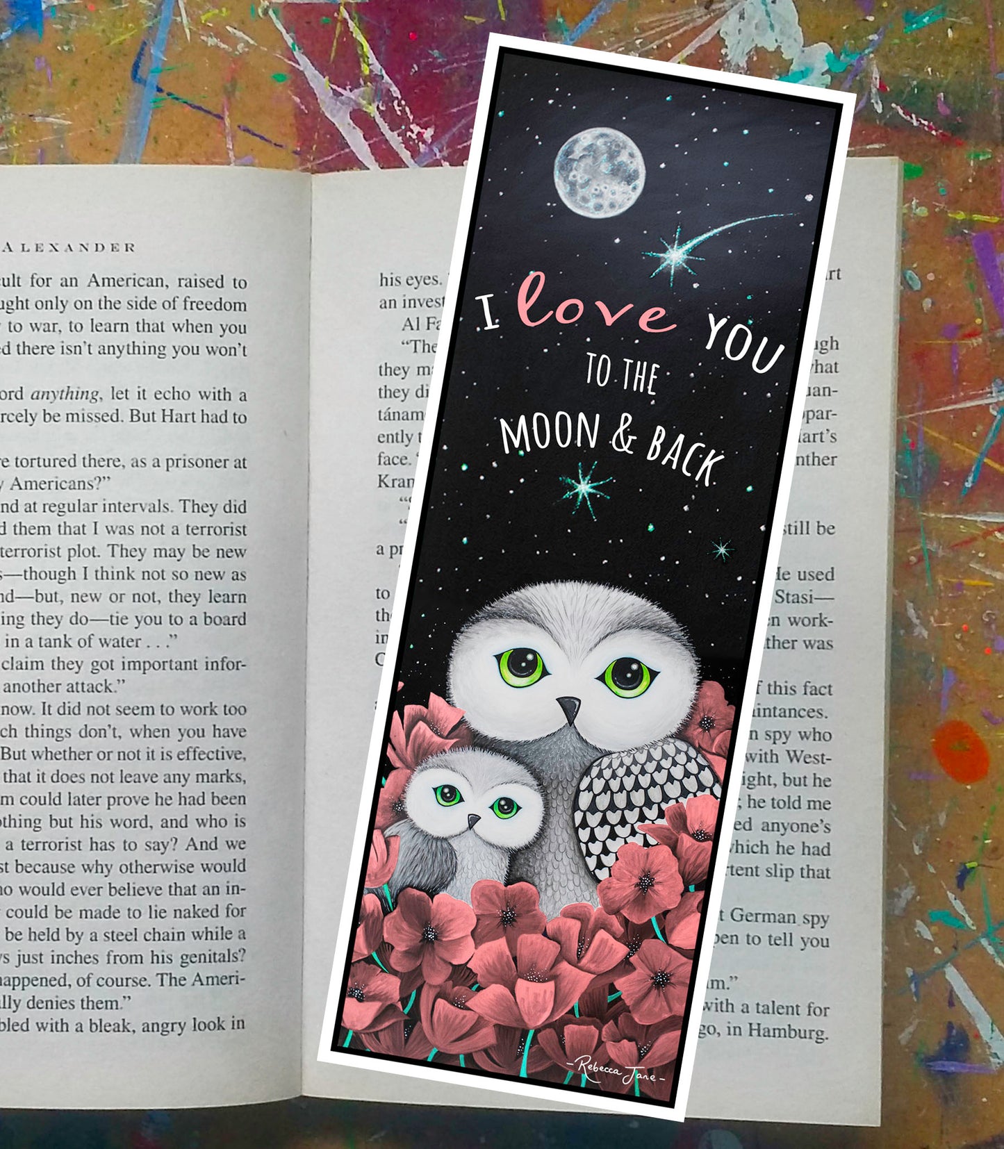 Owls in Poppies Apricot Bookmark