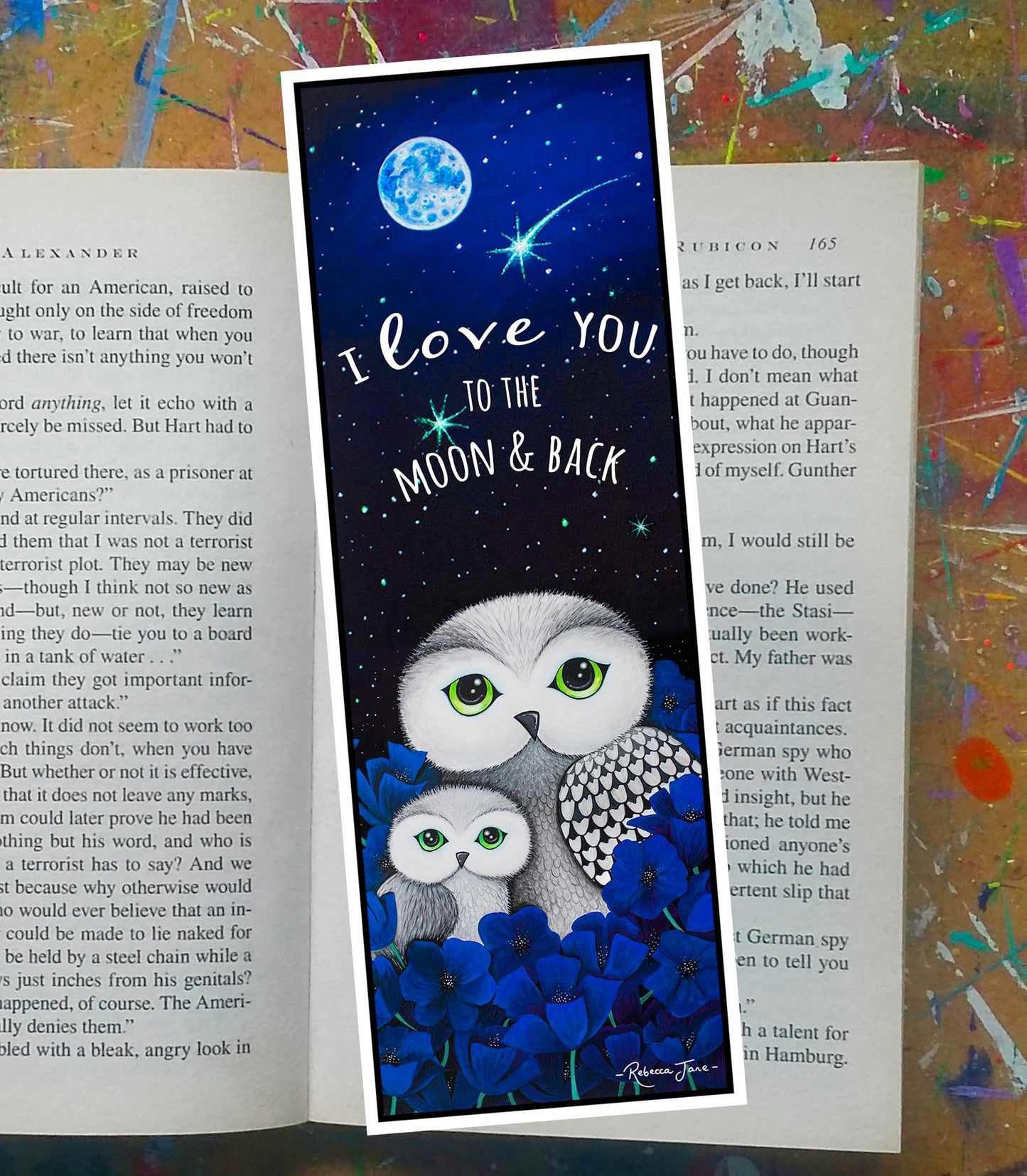 Owls in Poppies Blue Bookmark