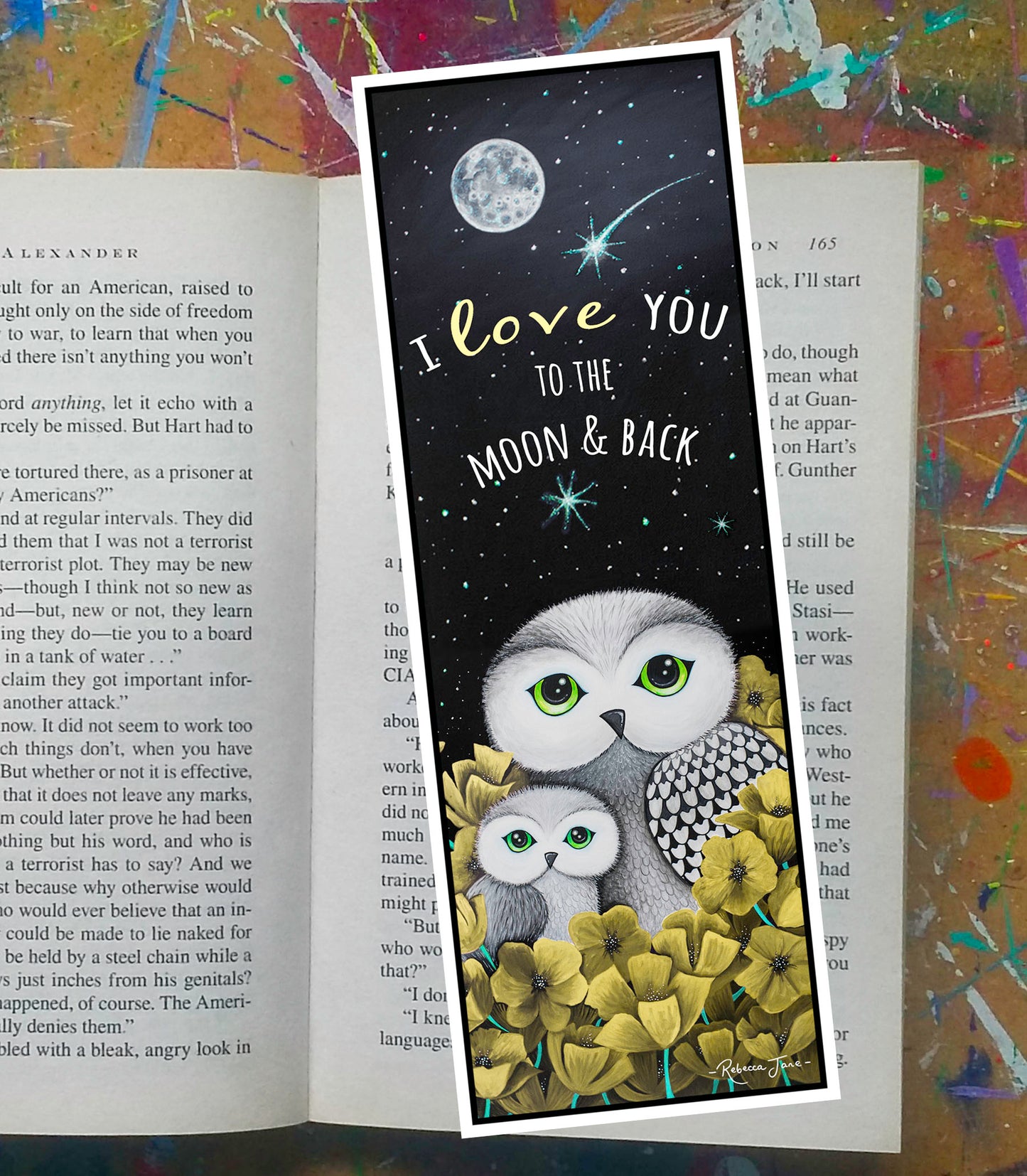 Owls in Poppies Lemon Bookmark