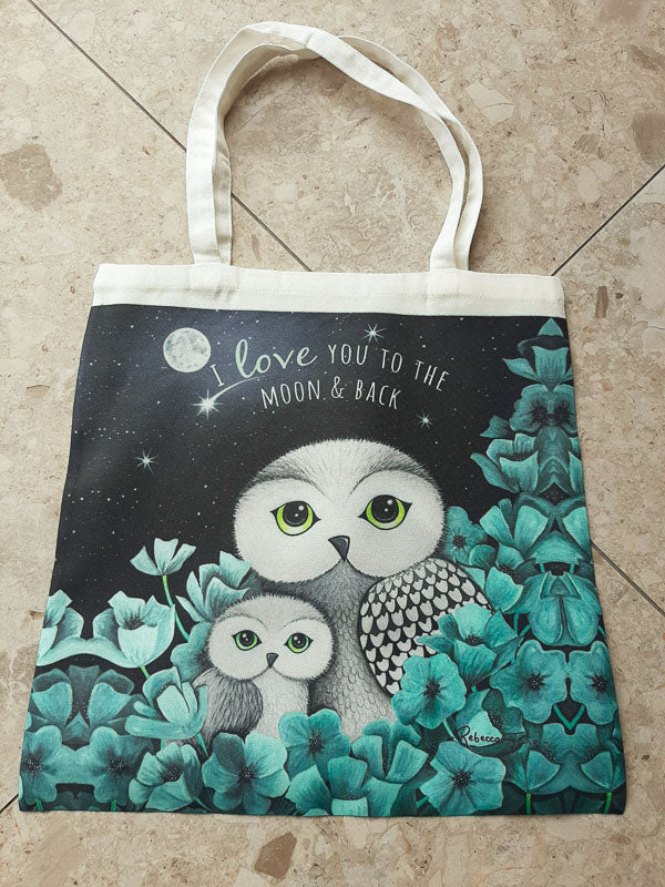 Owls in Poppies Mint Tote Bag