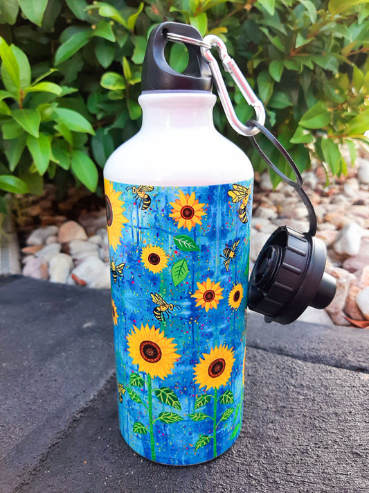 Sunflowers n Bees 600ml Aluminium Water Bottle
