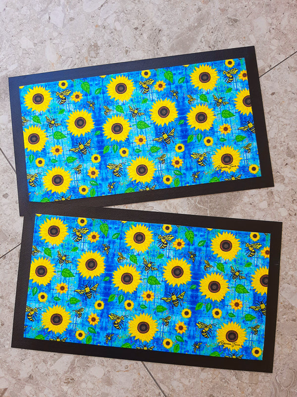 Sunflowers n Bees Bar Mat