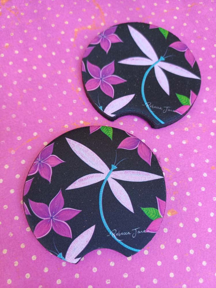 Dragonflies & Frangipanis Car Coaster