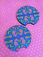 Folky Flowers Blue Car Coaster