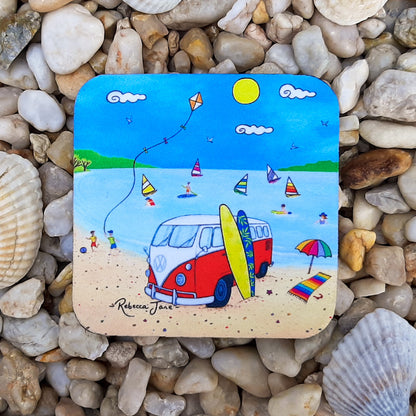 Beach Kombi Red Coaster