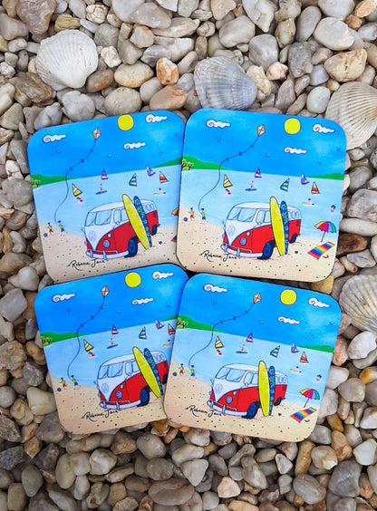 Beach Kombi Red Coaster