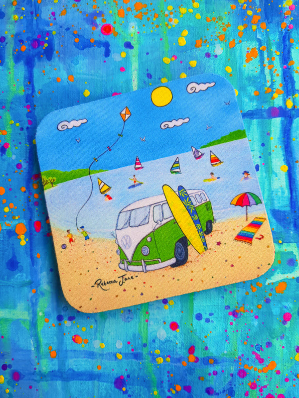 Beach Kombi Green Coaster