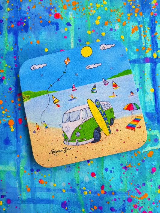 Beach Kombi Green Coaster