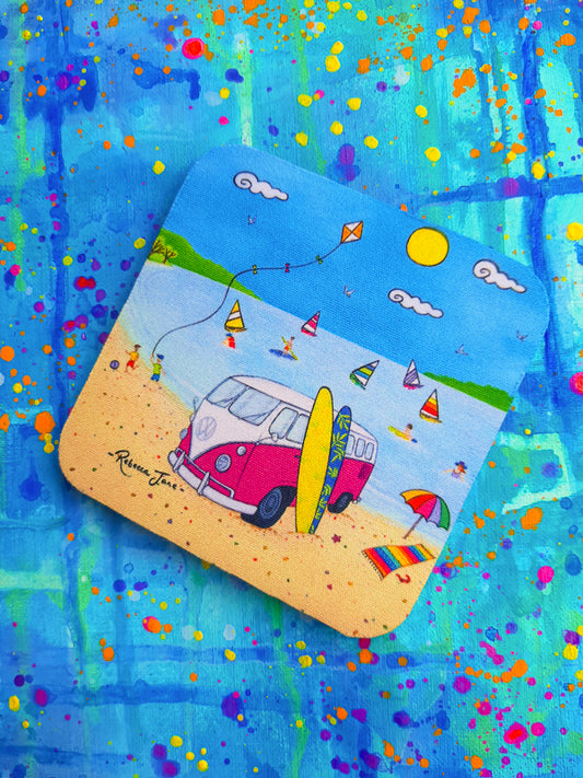 Beach Kombi Pink Coaster